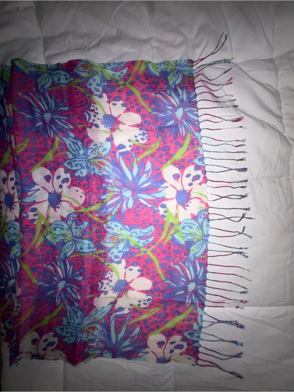 Lilly Pulitzer Murfee large In The Garden Pop Pink scarf wrap 78x27 cat faces